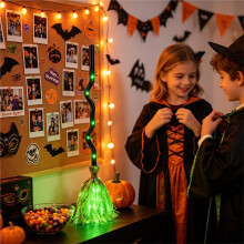 Halloween Glowing Witch Broom Dancing Witch Broom Moving Scene Prop with Laughter Sound Lighted Dancing Broom Fall Decor