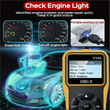 V100 OBD2 Car Diagnostic Scanner, Vehicle Health Check Tool, Engine and Emissions Tester, Automotive Fault Analyzer, 1PC