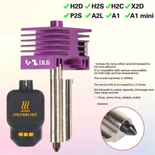 3D Printer Print  for P2S A1 A1  H2D H2C X2D H2S Hot End for  P2S 3D Printer Print  0.6mm 2