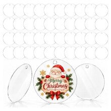 40 Pcs Acrylic Ornament Blanks 4 Inch, Clear Ornament Blanks Bulk Acrylic Keychains Round Discs Blank with Strings