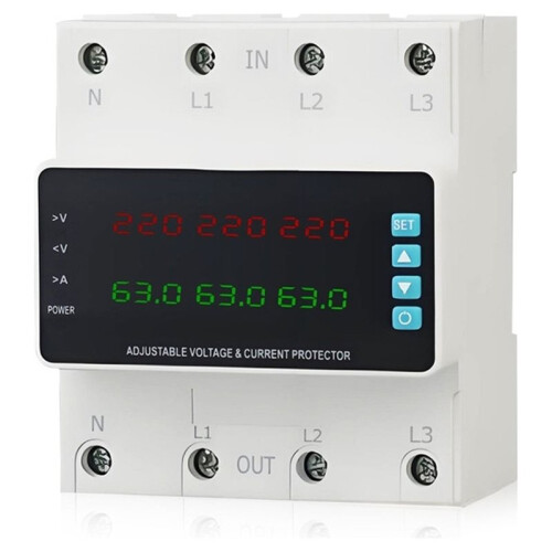 3 Phase Adjustable Voltage Current Protector Digital Display over/Under Voltage Overcurrent Protective, Self-Resetting