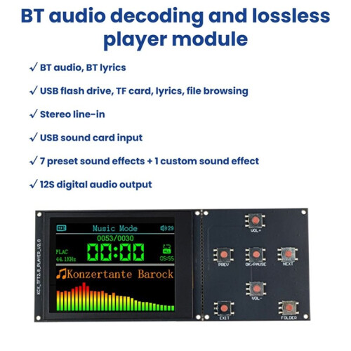 Audio Decoder Board 2.8 Inch TFT Color Screen Lossless Audio Decoder Module Digital Audio Playback Module 1