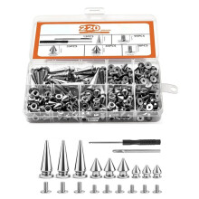 220 Pcs Studs for Clothing, 3 Sizes Cone Spikes Metal Tree Spikes Punk Spikes and Studs Kit with Extended Screws