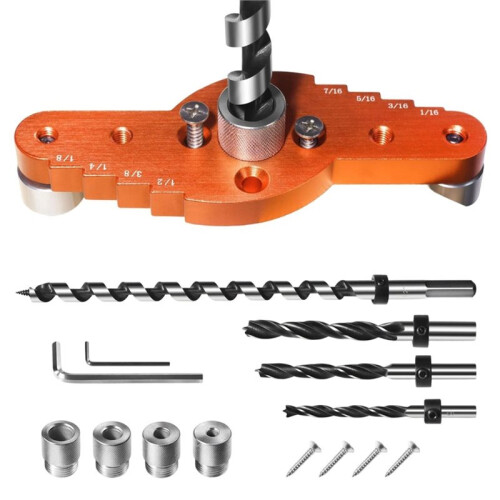 Dowel Jig Kit with 1/2", 1/4", 5/16", 3/8" Drill Bit, Self-Centering Scriber, Adjustable Aluminum Clamp