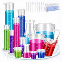67PCS Plastic Test Tubes and Beaker Set for Classroom and Lab Use Laboratory Graduated Cylinder and Dropper Set