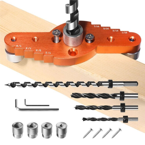 Dowel Jig Kit with 1/2", 1/4", 5/16", 3/8" Drill Bit, Self-Centering Scriber, Adjustable Aluminum Clamp 1