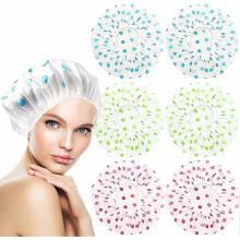 6 Pcs Shower Cap, 3 Colors Reusable Swimming Caps For Women Girl, Waterproof