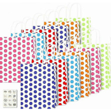 Party Paper Bags, 12 Colors With  12 Stickers Rainbow Polka Dot Party Bags  Gift