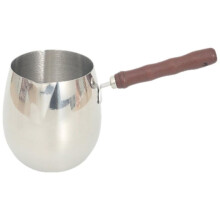 Industrial Stainless Steel Milk Pitcher, Wooden Handle, Pointed Spout, 420ML, for Latte & Oil, Kitchen Coffee Bar