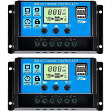 2 Pack 30A PWM Solar Charge Controller, 12V/24V Auto-Regulating, Solar Panel Battery Charger, Dual USB ,LCD Display