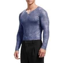 Men's Long Sleeve Floral Sheer Blue Shirt M