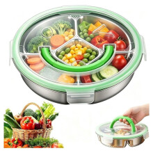 304 Stainless Steel Snack Box with 5 Compartments, Snack Plate with Handle, Portable Snack Box,for Fruit,Vegetables,Nuts