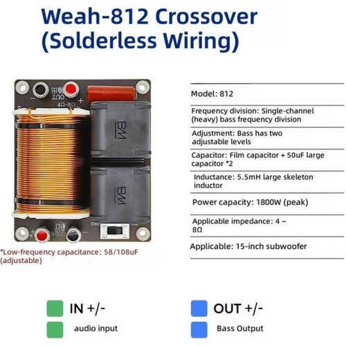 1800W Audio Frequency Divider Single-Channel Speaker Crossover High Power Adjustable Subwoofer Crossover 2