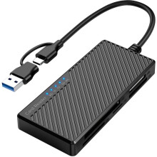 5-in-1 Memory Card Reader USB A USB C Dual Interface for TF CF MS XD Cards, 5Gbps High Speed