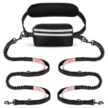 Hands Free Dog Leash for Two Dogs Walking, Running Waist Leash for Dog Walking with Waist Belt, Zipper Pouch
