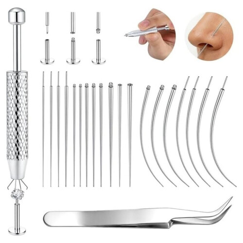 21Pcs Piercing Taper  Grabber Tool Hypoallergenic Piercing Kit, for Sensitive Ears, Flat Back Earring Applicator