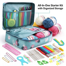 109pcs Crochet Kits for Beginners, Stainless Steel Crochet Hooks with Non-Slip Soft Grip Handles, Needles, Tape Measure