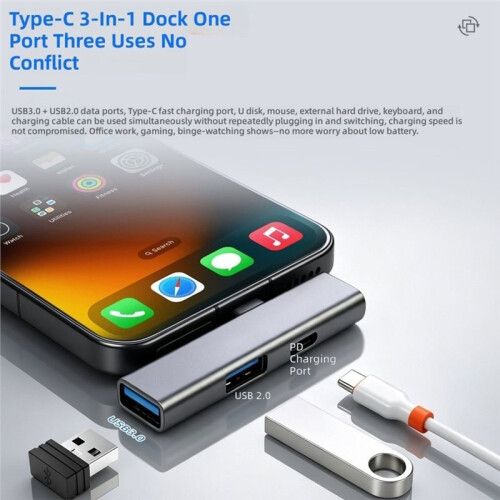 Type-C Male to USB3.0 Female Adapter, 5Gbps Transfer, Side Bend USB Expander Converter USB Extension Dock