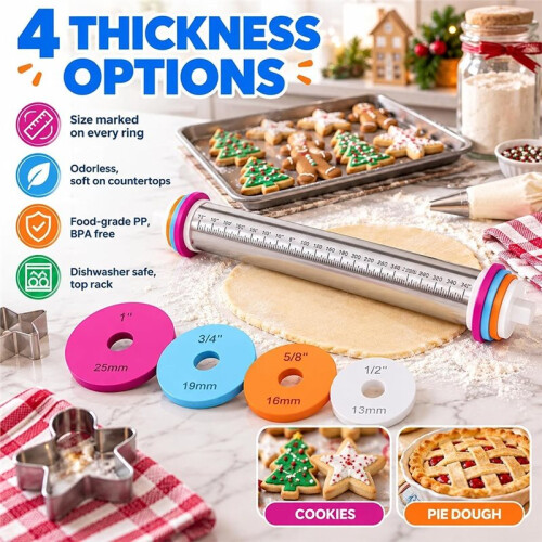 8pcs Adjustable Rolling Pin Guide Rings with Thickness Rings - Perfect Dough Thickness Guide(4 Sizes) 2