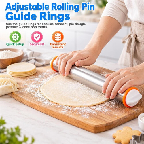 8pcs Adjustable Rolling Pin Guide Rings with Thickness Rings - Perfect Dough Thickness Guide(4 Sizes)