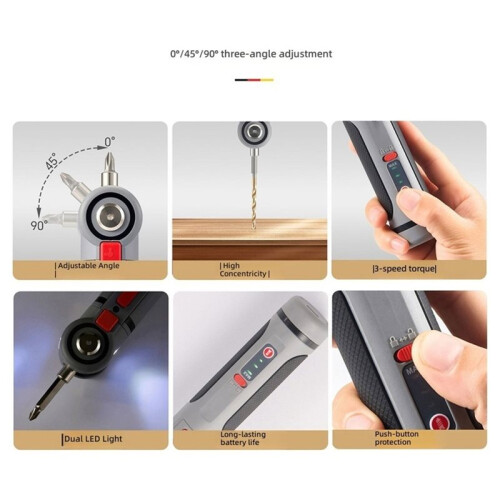 5V Electrical Screwdriver Set 3 Gears Adjustable Torque  Cordless Screwdriver Tool Rechargeable Power Driver 2
