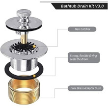 Metal Lift & Turn Bath Tub Drain Trim Set Replacement Conversion Kit, Tub Drains Stopper and Overflow