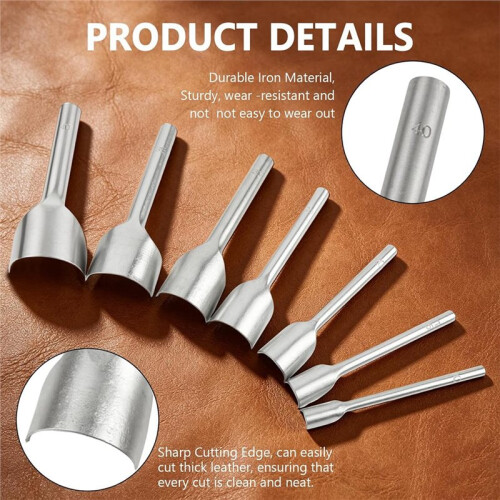 7 Pcs Leather Corner Punch, Arc-Shaped Half-Round Cutter Leather Tools Set 10/15/20/25/30/35/40 mm 1