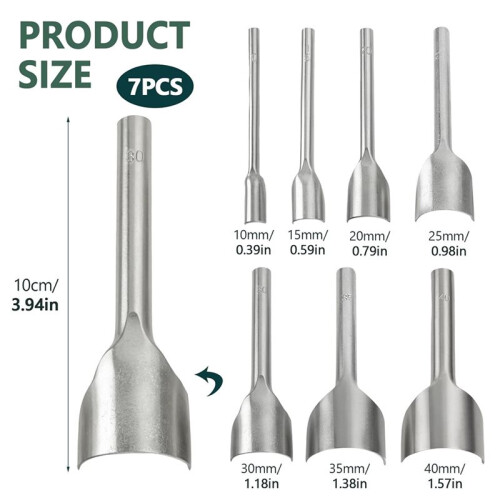 7 Pcs Leather Corner Punch, Arc-Shaped Half-Round Cutter Leather Tools Set 10/15/20/25/30/35/40 mm 2