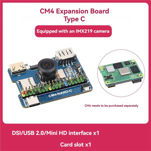 For Raspberry Pi CM4 Expansion Board Onboard 8MP Camera /USB 2.0/ -Compatible Interfaces CM4--C 1
