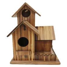 3-Chambers Wooden Bird House Thickened Incubation Box Hanging Birdhouse Rustic Handmade Bird Breeding Box Outdoor Garden