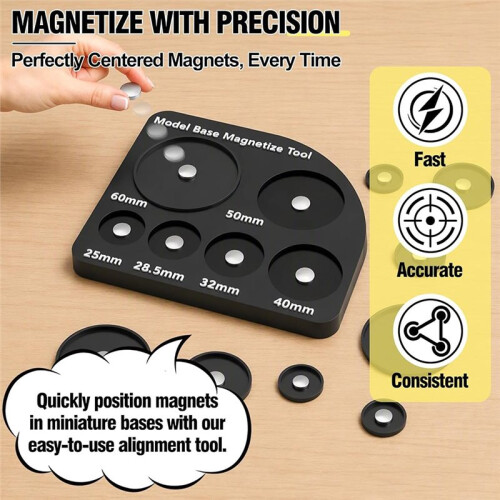 Miniature Base Magnetize Tool, Fast Magnet Positioning Tool for Model Bases Miniature Base Magnetizer Jig 6 Sizes 1