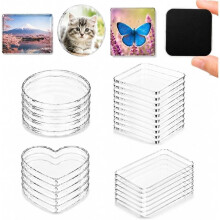 Set of 25 Clear Acrylic Fridge Magnets 4 Shape Magnets DIY with Adhesive Backing & Magnetic Plate for DIY Crafts Kitchen