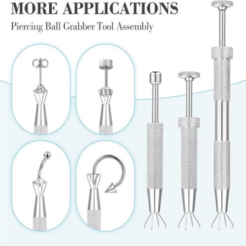 Piercing Bead Grabber Tool Kit, Flat  Pin Presser Internal Thread Stretching Set for Piercing Jewelry Replacement 1