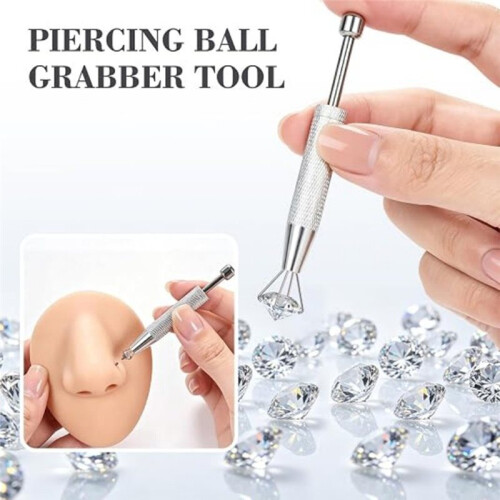 Piercing Bead Grabber Tool Kit, Flat  Pin Presser Internal Thread Stretching Set for Piercing Jewelry Replacement 2
