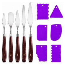 Painting Palette Knife- 5pcs Palette Knives with 6 Plastic Scrapers Set, for Oil, Canvas, Painting & Cake Decorating