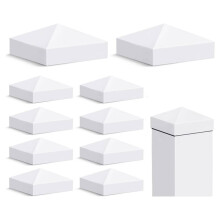 10 Pack 4x4in White Vinyl Post Caps, Pyramid PVC Fence Post Tops for Hollow Vinyl Posts Only