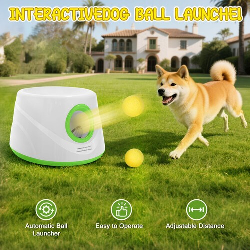 (white&Green) Automatic Dog Ball Launcher with 5 Balls 3 Adjustable Launch 1