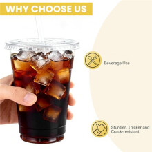100 Pack 16 Oz Disposable Clear Plastic Cups with Lids, Straws, BPA-Free Leak-Resistant for Iced Coffee, Smoothie, Juice