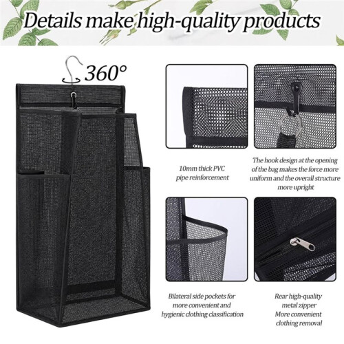Hanging Laundry Basket,Folding Mesh Hanging Laundry Hamper Mesh Two Side Pockets, Bottom Zipper, Dorm RV Bathroom 2