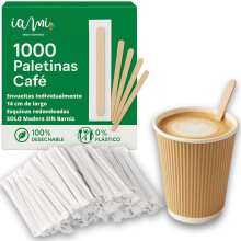 IAMI conjunto de 1000 palitos de madeira para café de 14 cm, embalados individualmente