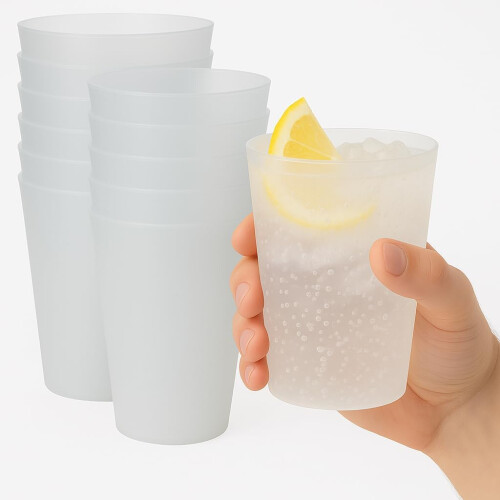 Sanjoma, conjunto de 100 copos reutilizáveis de 480 ml, plástico transparente reforçado, sem BPA