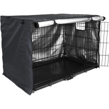 Capa para jaula de cão em tecido Oxford, cor preto, com ventilação de malha e acesso múltiplo