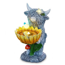 Gartenfigur Solar LED Lampe Kuh Dekorative Verzierung Grau 25cm — gartenfigur solar, solarlampe kuh, hochlandrind figur