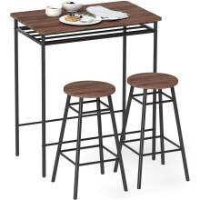 HOMCOM conjunto de mesa e 2 bancos de bar, estilo industrial, castanho