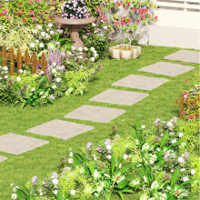 GIANTEX conjunto de 8 pavimentos de jardim, 39,5 x 39,5 cm, polipropileno resistente, bege, antiderrapante