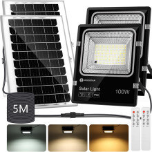 Aigostar, conjunto de 2 focos solares LED, com comando à distância, bateria 8000mAh, IP66, para jardim e exterior
