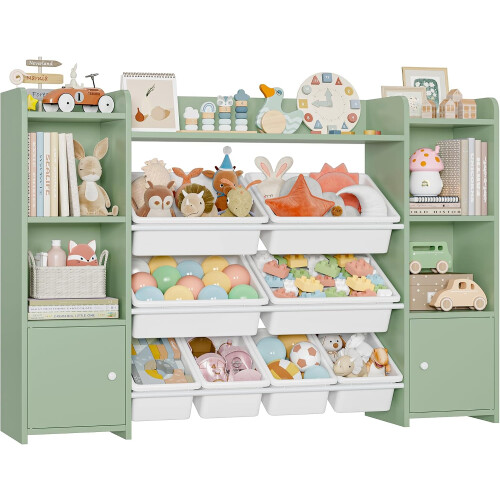 FOREHILL móvel de arrumação de brinquedos, conjunto de 8 caixas extraíveis, verde