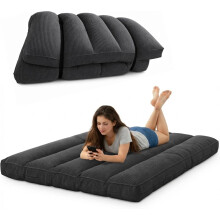 Bananair, futon japonês dobrável para 2 pessoas, 140 x 190 cm, cinzento escuro, tecido de veludo lavável