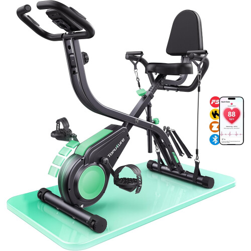 Toputure Bicicleta Estática Dobrável 5 em 1, com Encosto, 16 Níveis e APP