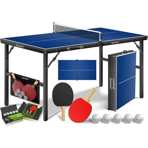 KESSER Mesa de Ping Pong Mini, Dobrável, Exterior e Interior, com Conjunto de 2 Raquetes, 5 Bolas e Rede